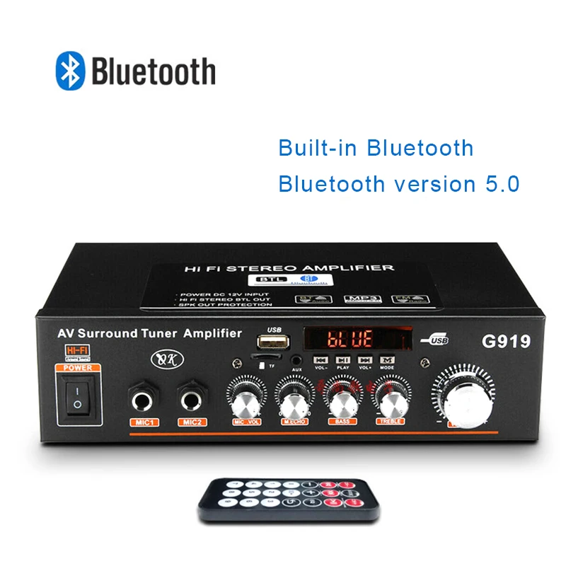 US $21.76 12V220V 360W G919 Mini Amplificador Audio Bluetooth Stereo Power Amplifier FM SD HIFI 2CH AMP Audio Music Player For Car Home