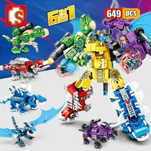 SEMBO-Robot de transformación 6 en 1 para niños, bloques de construcción, ciudad Mecha, dinosaurio, Tiranosaurio Rex, bloques de construcción, juguete