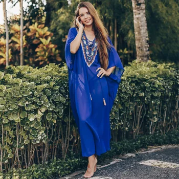 

Kaftan Beach Tunic Bikini Cover Up Woman Swimsuits Swimsuit Cover-Up Summer Dress Tunics For Chiffon Print Strap Loose Plus Size