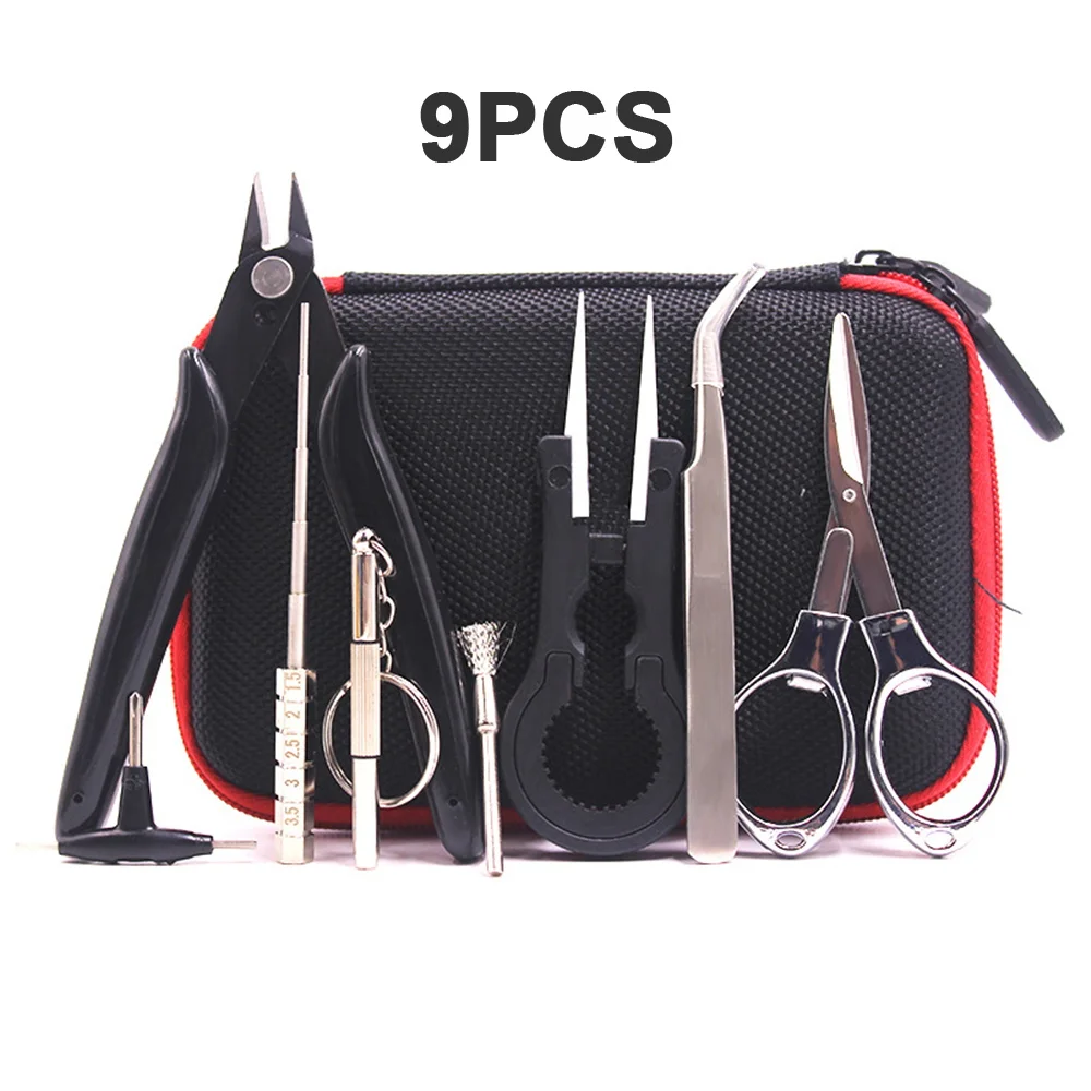 Electronic 9 In 1 Cigarette DIY Tool Kit Coil Jig Tweezers Pliers Repair Kits For Cig Accessories Vape Bag Coiling | Инструменты
