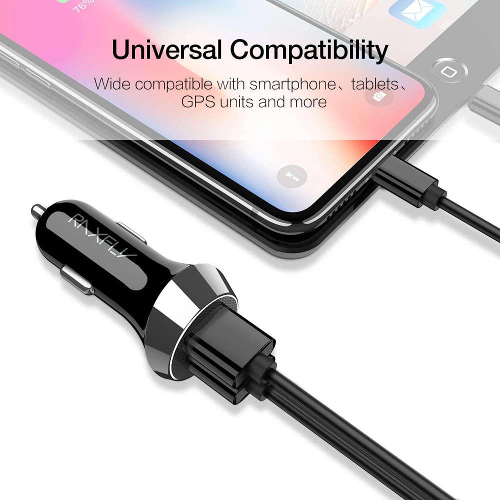 Автомобильное зарядное устройство RAXFLY USB для Xiaomi Mi, быстрое зарядное устройство, автомобильные аксессуары, двойной USB порт 3.6A, автомобильное быстрое зарядное устройство для iPhone, зарядка
