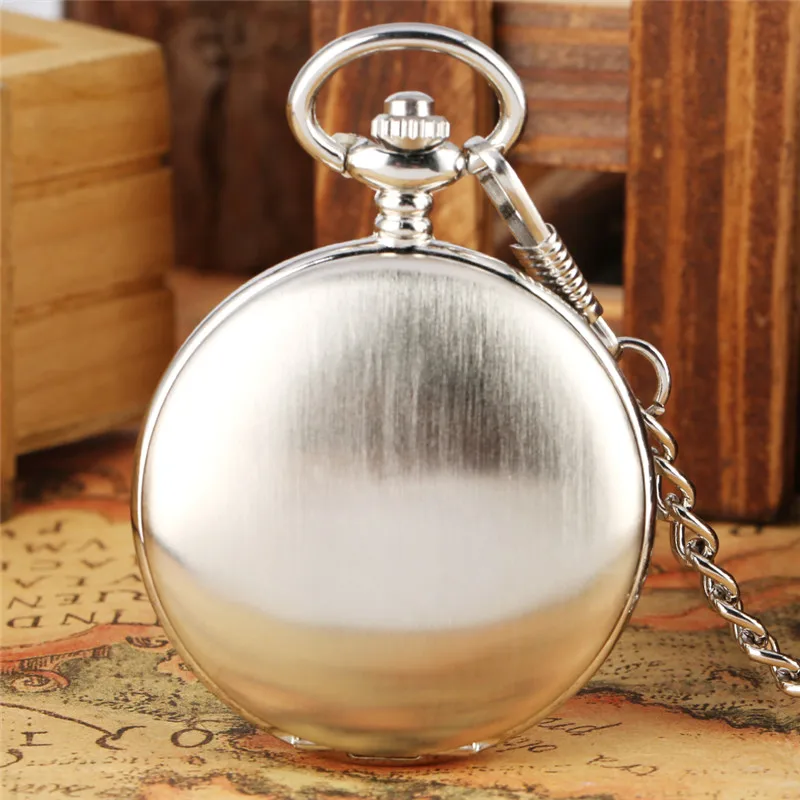 Silver Pocket Watch Smooth  Double Open Hunter Unisex Hand-winding Mechanical Pendant Watches Roman Number FOB Chain Gift