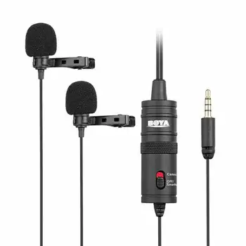 

BY-M1DM Dualhead Lavalier Microphone Omni-directional Clip-on Lapel Video Mic for iPhone for Canon for Nikon