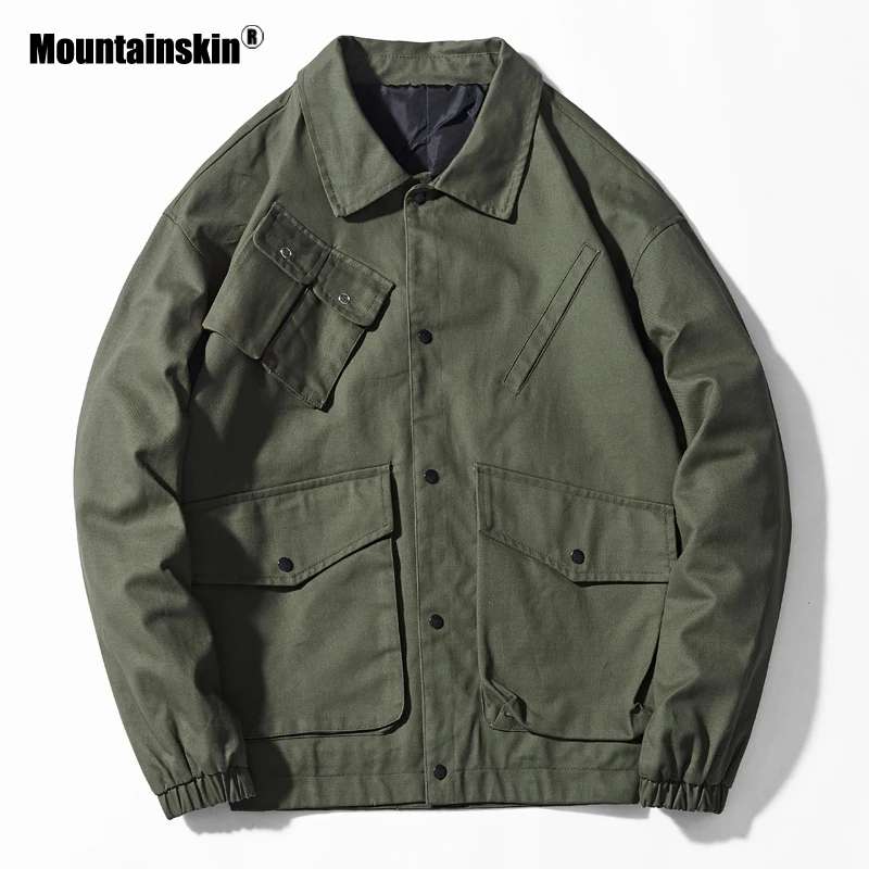 

Mountainskin Men's New Autumn Casual Jacket Mens Loose Solid Multi-pocket Jacket Hip-hop Style Male Brand Clothing M~4XL SA804