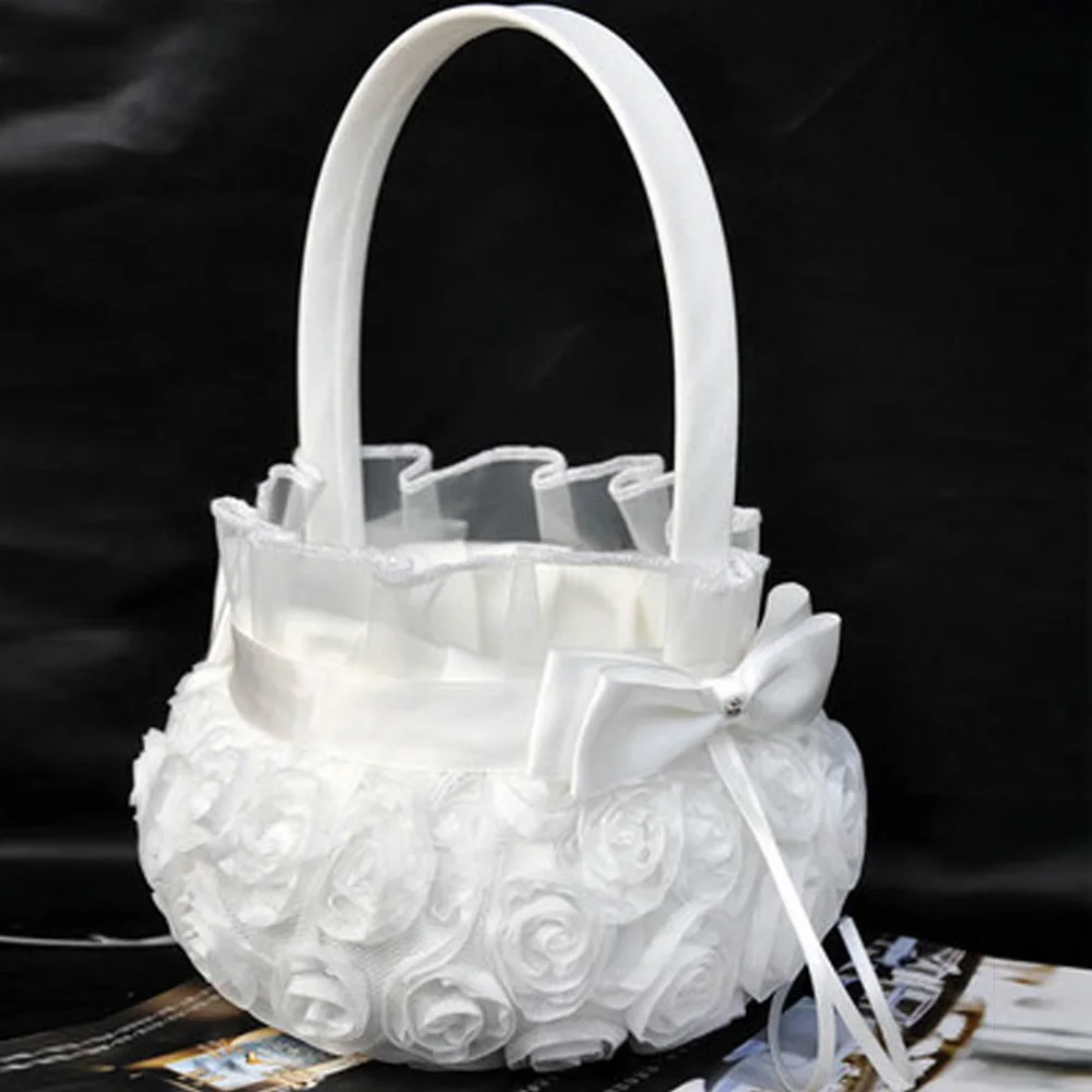 

Decor Flower Basket Graduation 17.5*22cm Bowknot Wedding Ceremony Party Flower Girl White Bridal 2018