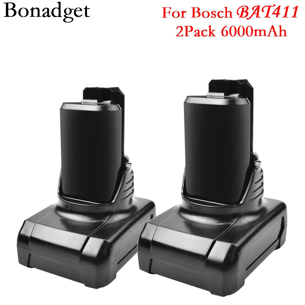 

Bonadget 2pack 6.0Ah 12V Li-ion BAT420 Rechargeable Battery For Bosch BAT411 BAT420 BAT412A 2607336013 2607336014 Battery