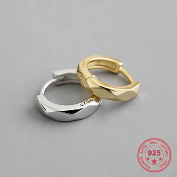 

Real S925 Sterling Silver Earrings Geometry INS Simple Lattice Small Hoop Earrings Two-tone Korean Gold Ear Ring Jewelry Gift