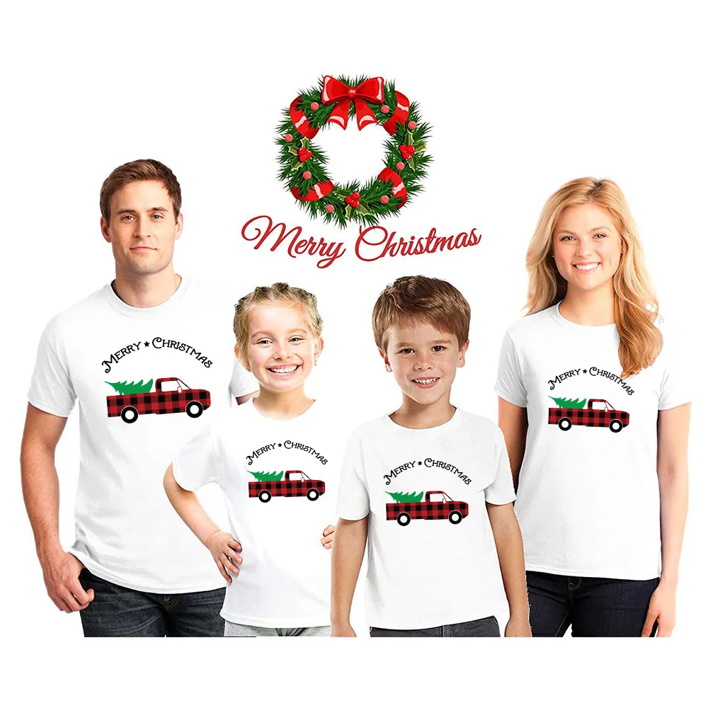 

Buffalo Plaid Truck Cute Print Christmas Family Matching T-shirt Baby Child Mom and Dad Family Look Christmas Tops Tee Shirts