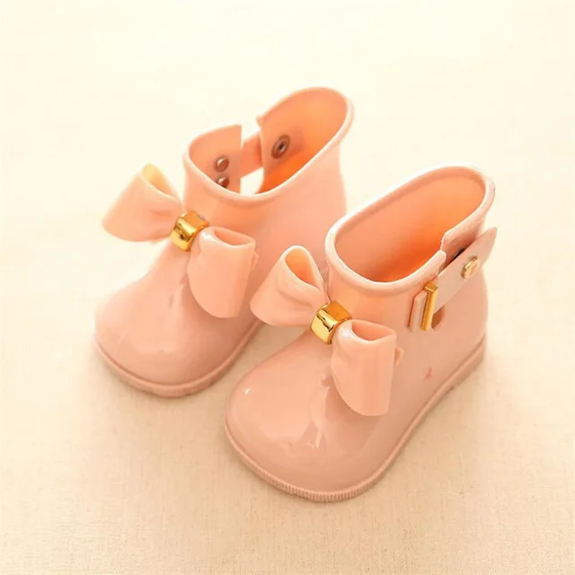 MHYONS/детские непромокаемые резиновые сапоги для девочек; детские зимние сапоги; бархатные теплые непромокаемые сапоги с бантом; модная резиновая обувь; детская прозрачная обувь - Color: Pink