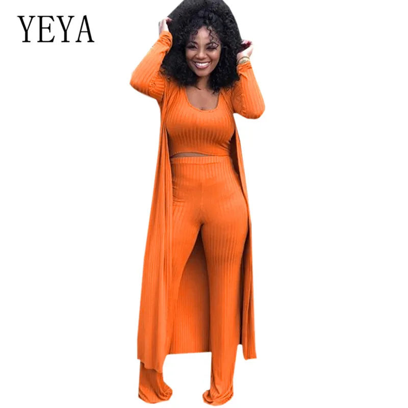 

YEYA Autumn New High-elastic Kniting Pit 3 Pieces Suits Loose Jumpsuits Long Sleeve Women Rompers Casual Femme Go Out Playsuits
