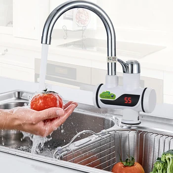 

EU Kitchen Instant Electric Water Heater Tap Waterproof LCD Temperature Display Tankless Faucet Water Heater Bathroom 3000W 220V