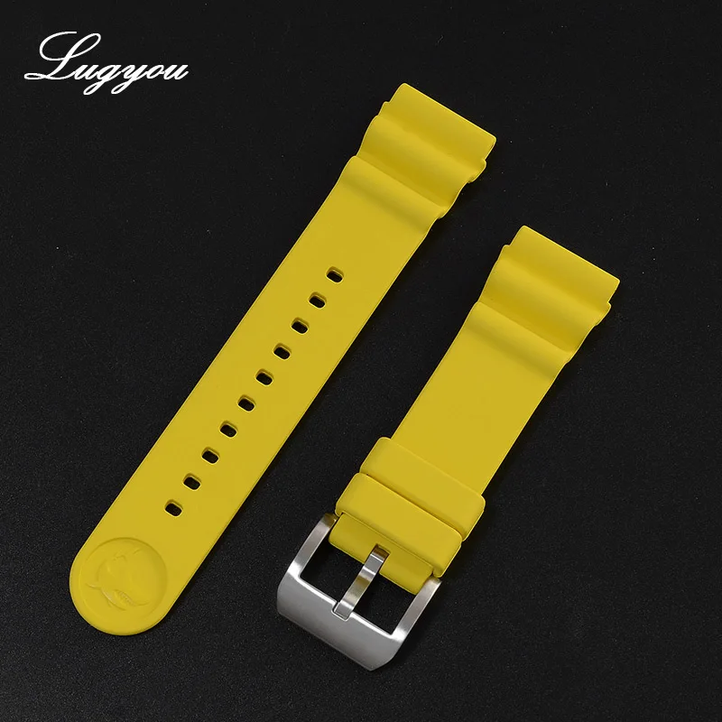 Yellow SST Lugyou части часов фтор резиновый ремешок водонепроницаемый красочные без вставки 22 мм матовая пряжка с язычком подходит для Сан Мартин тунец SN003 - Цвет ремешка: Yellow SST