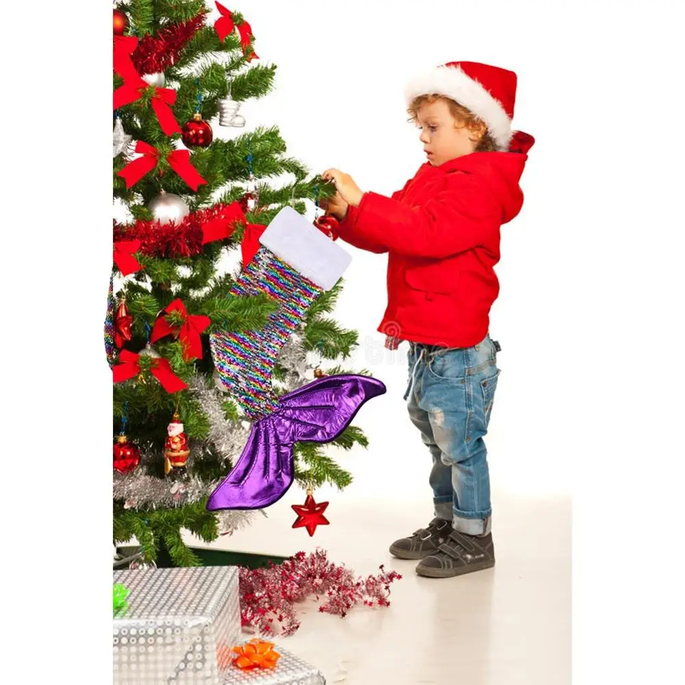 Большие рождественские чулки носки для домашних животных с собачьей лапой детские рождественские украшения, подарки на год, коллекция года, блестящая Русалка, рыбья чешуя, подарочный пакет