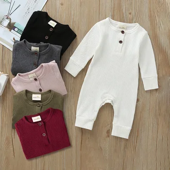 

Newborn Infant Baby Boy Girl Cotton Romper Knitted Ribbed Jumpsuit Solid Clothes Warm Outfit 2020 Baby Spring Autumn Clothing