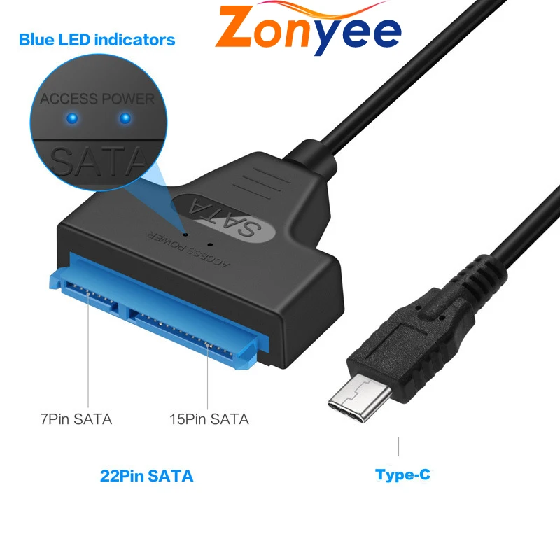 USB 3.1 Gen1 Type C to SATA III 2.5?? Hard Drive Adapter up to 10Gbps External Hard Drive Connector for  SATA SSD / HDD