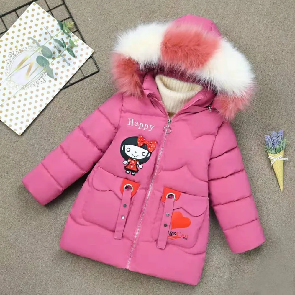 Зимняя куртка для девочек верхняя одежда для детей теплая одежда Детские плотные пальто детские зимние куртки разноцветное пальто с большим меховым капюшоном