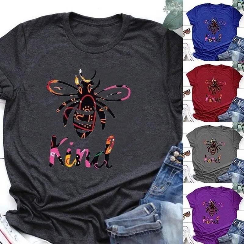 

Bee Kind Letter Print T Shirt Women Short Sleeve O Neck Loose Tshirt Summer Women Tee Shirt Tops Camisetas Mujer
