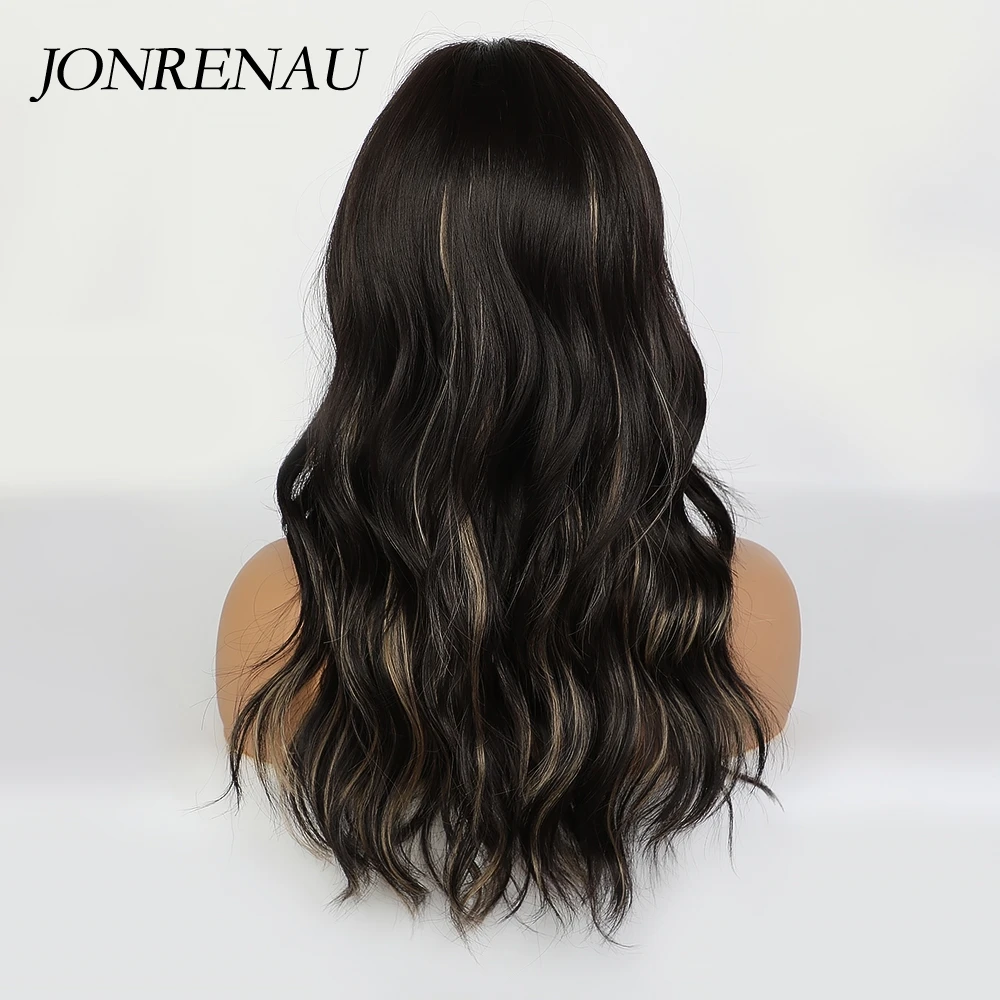 JONRENAU Middle Part Black Brown Wigs with Highlights for Black Women Afro Natural Wave Synthetic Hair Cosplay Party Daily wig