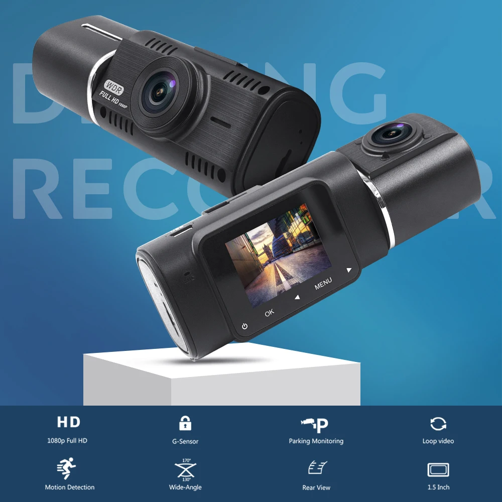 Автомобильный видеорегистратор GPS с двумя объективами Full HD 1080 P 170 градусов