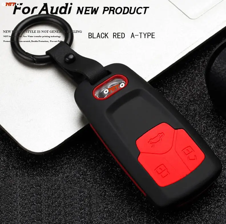 A Type Black red Автомобильный чехол для ключей в виде ракушки сумка углерода Силиконовые из АБС-пластика для Audi A5 A4 A6 Q4 Q5 F5 S5 8 Вт RS5 A6 A7 C8 A8 S8 фурнитура для брелоков для ключей 3 кнопки - Название цвета: A Type Black red