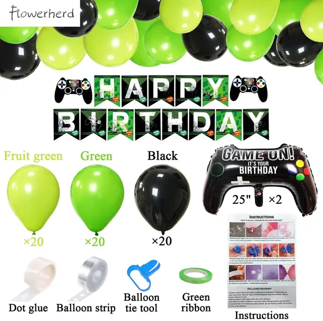 SAVITA Bannière Fête Jeu Vidéo, Pré-Enfilée Bannière Jeu Happy Birthday