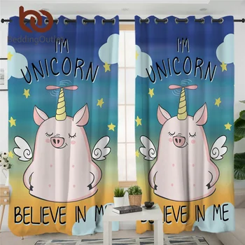 

BeddingOutlet Pig Angel Curtains Blackout Cute Piglet Kids Curtains Cartoon Animal Unicorn Bedroom Curtain Rainbow cortinas 1pc