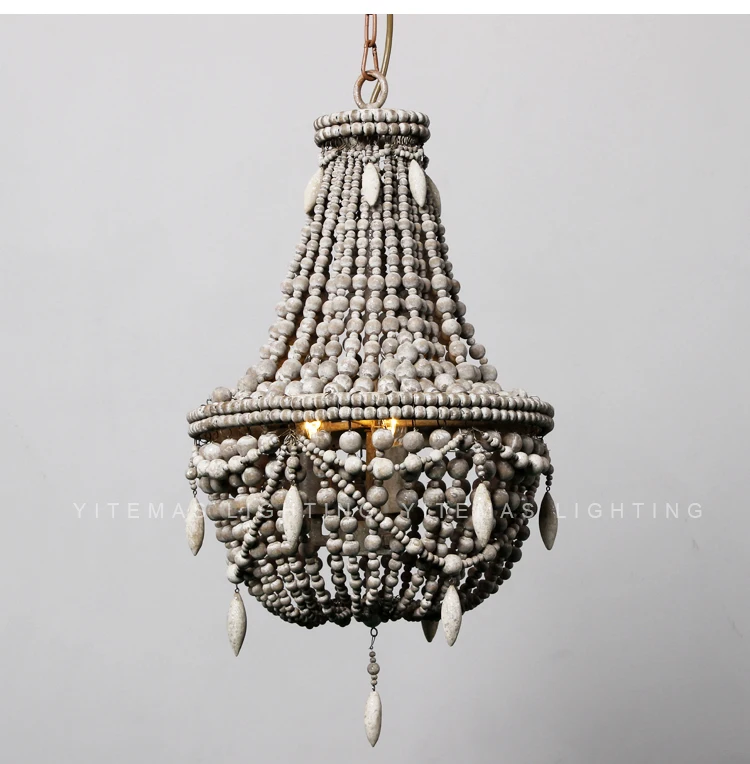 Винтажный подвесной светильник из белого дерева с бусинами, античный черный деревянный кухонный подвесной светильник в стиле ретро, подвесной светильник для спальни
