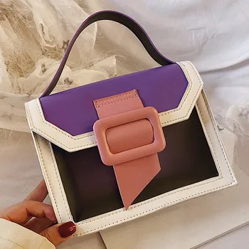 

Contrast Color PU Leather Crossbody Bags For Women 2020 Cut Lady Small Shoulder Messenger Bag Female Travel Handbags
