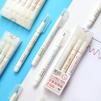 

6 pcs/lot Creative 2 Line Gel Pen 1 pcs Cute Cartoon Double Color Marker Pen Colorful Stationery School Supply