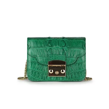 

Authentic Crocodile Skin Key Lock Closure Women's Mini Green Purse Lady Small Shoulder Bag Genuine Leather Female Cross Body Bag