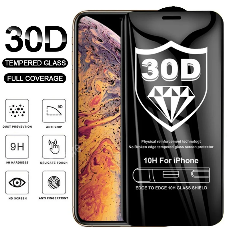 30D защитное стекло с полным покрытием для iPhone X XR 11 12 PRO MAX закаленное на 7 8 SE 2020