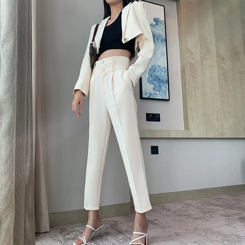 SHENGPALAE New Fashion Autumn Straight Solid Double High Waist Suit Pants Women Loose Casual Tide Trousers FV187