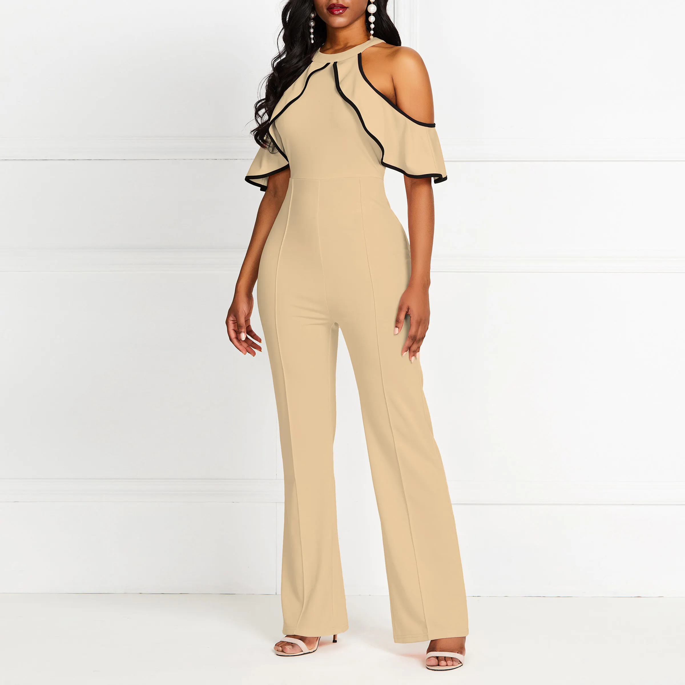 

Summer Sexy Club Elegant Vintage Office Lady Women Jumpsuits Casual Slim High Waist Straight Ruffles Female Fashion Rompers