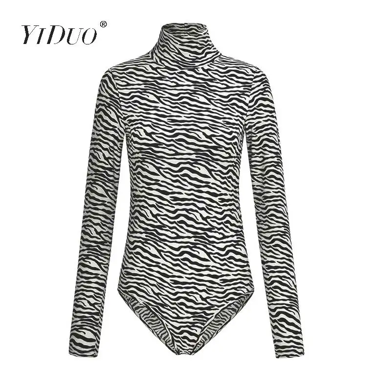 Zebra Print YiDuo, Леопардовый принт, животный принт, боди для женщин, сексуальное обтягивающее боди, Mujer, водолазка, длинный рукав, уличные комбинезоны, Клубные, вечерние, боди - Цвет: Zebra Print