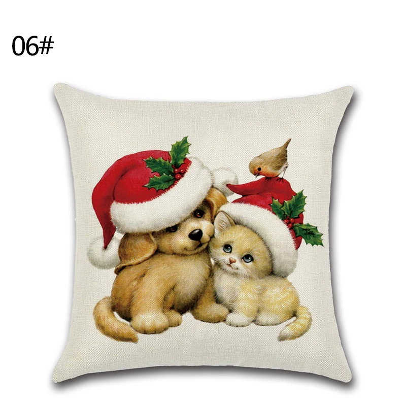 

Cute Dogs Cats Bed Pillow Cover Cushion Cover Sofa Pillowcase Christmas Home Decorations For Xmas Pillowcase Happy New Year Gift