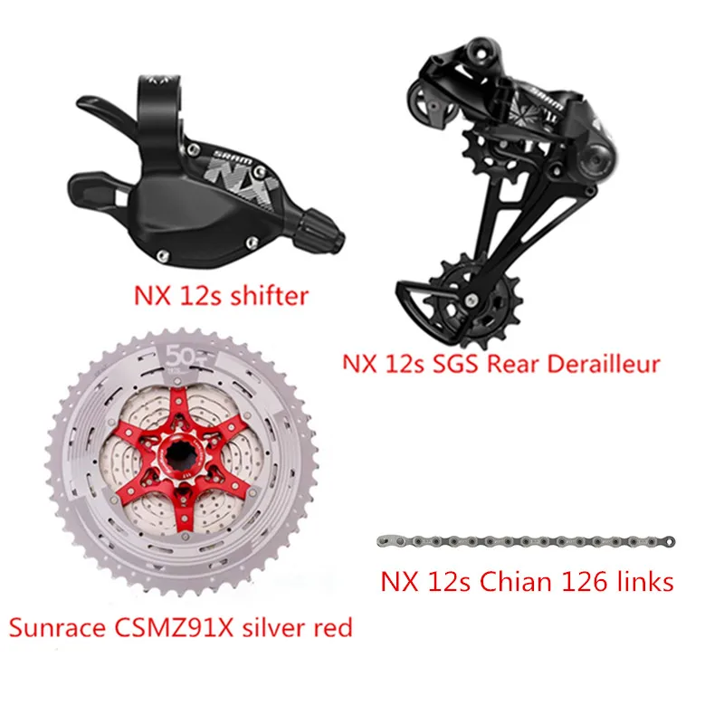 SRAM NX 1x12S 12S комплект для велосипеда MTB велосипед рычаг переключения SGS задний переключатель кассета NX цепь sunracing CSMZ91X KMX цепь - Цвет: 9