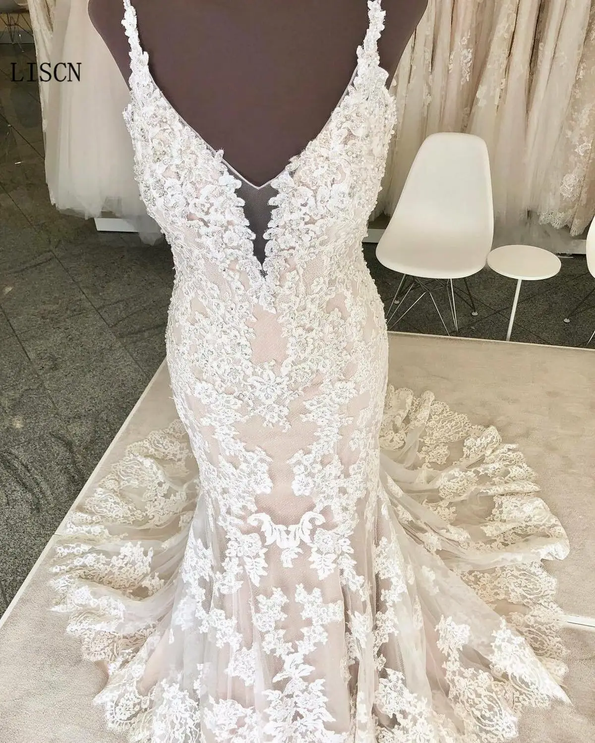 Vestido De Novia Con Tirantes Finos Espalda Descubierta Encaje Blanco Escote En V Profundo Vestidos De Princesa Para Novias Apliques Personalizados Vestido De Novia Vestidos De Novia Aliexpress