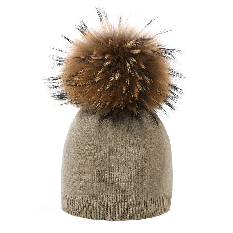 Winter Knitted Beanie Hat with Real Fur Pom Poms For Children Fashion Cute Skullies Beanies Outdoor Thick Warm Soft Pompon Hats 2