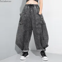 Стиль размера плюс женские рваные вымытые модные джинсы с модным ремешком персональные большие ноги брюки A71Z30