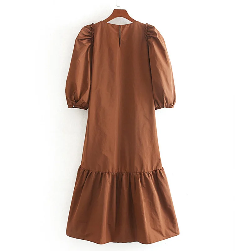 ZOEPO, свободные однотонные платья для женщин, модное платье из тафты с круглым вырезом, женские элегантные милые платья с коротким рукавом, женские платья JL