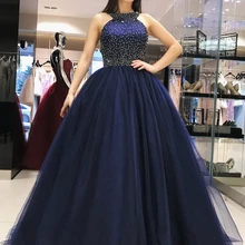 Винтажные темно-синие Бальные платья, маскарадные платья с открытой спиной для выпускного вечера, традиционные милые 16 Платья, элегантные длинные вечерние платья с бисером