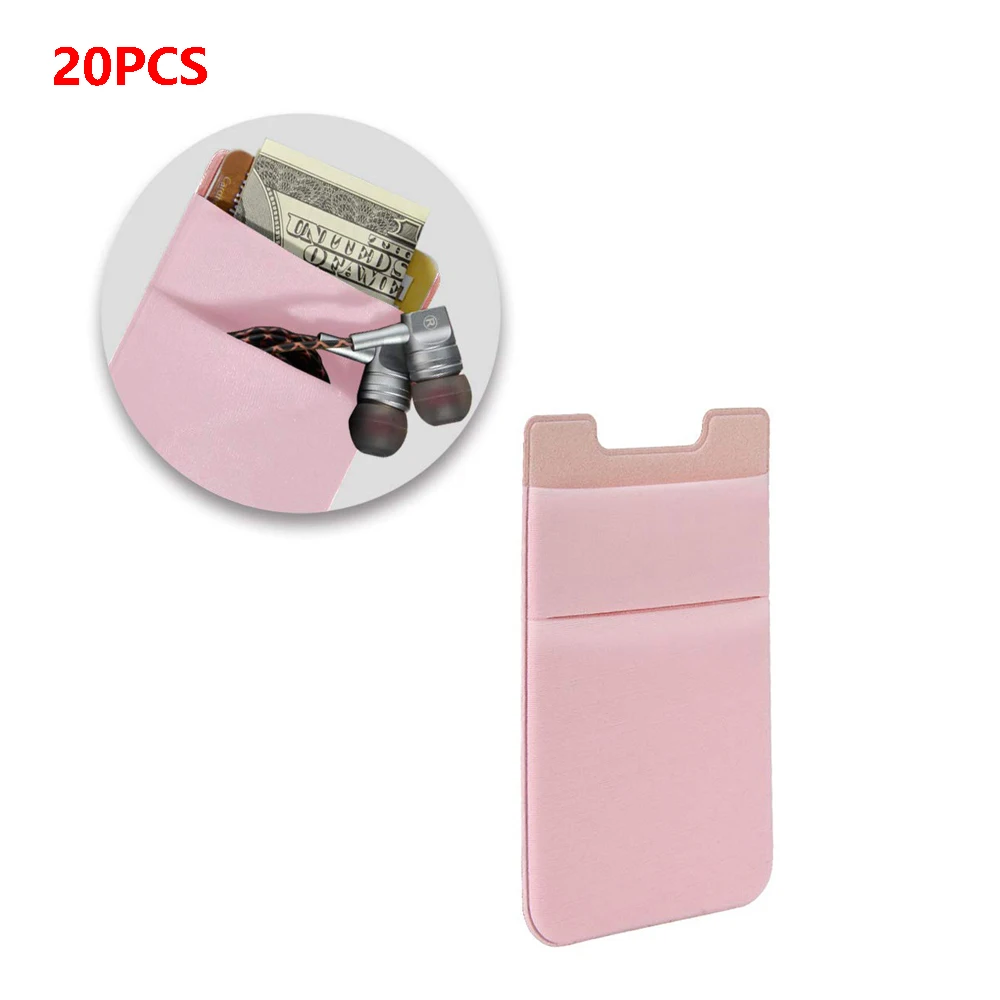 20pcs Pink 20 шт., клейкая наклейка, двойной карманный мобильный телефон, палочка для карт, кошелек, эластичная лайкра, кредитные карты, ID держатель для карт, чехол, рукав#50 - Цвет: 20pcs Pink