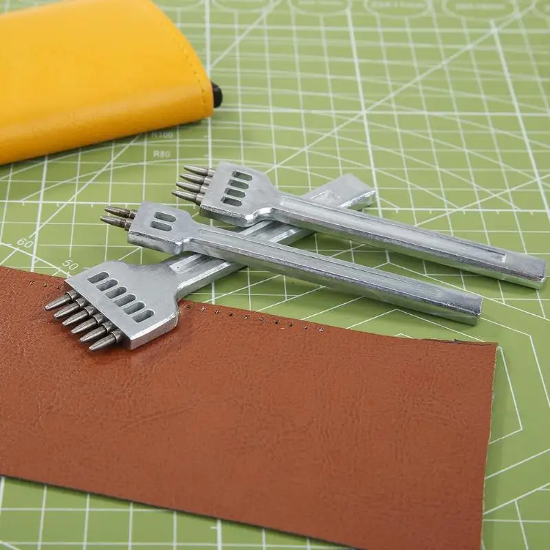 3 шт./компл. Craft Инструменты 4 мм 2/4/6 зубец кожа пробойник для кожи DIY строки кругового вырезать отверстие прошитой расстояние между отверстиями ручной инструмент