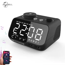 AKABELL 【Upgraded】Alarm Clock with USB Charger LED Digital Alarm Clock with FM Radio, Bluetooth Speaker, Temperature, Snooze