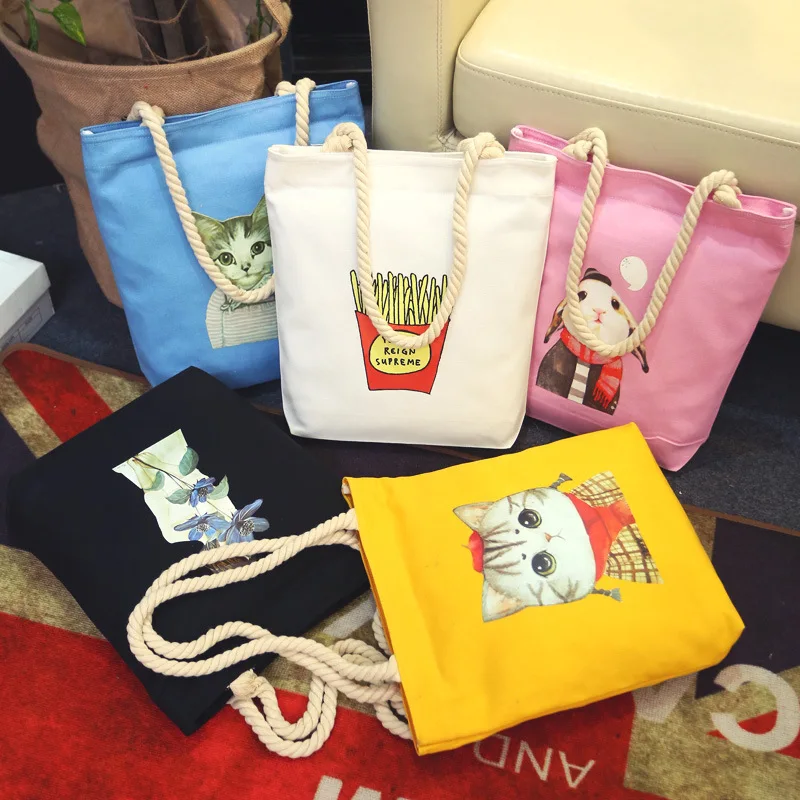 

2017 new thermal transfer pattern fashion women's shoulder canvas bag student tutorial bag