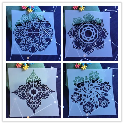 

4Pcs 30 * 30 cm large round flower mandala diy stencil painting scrapbook coloring engraving album decoration template stencil