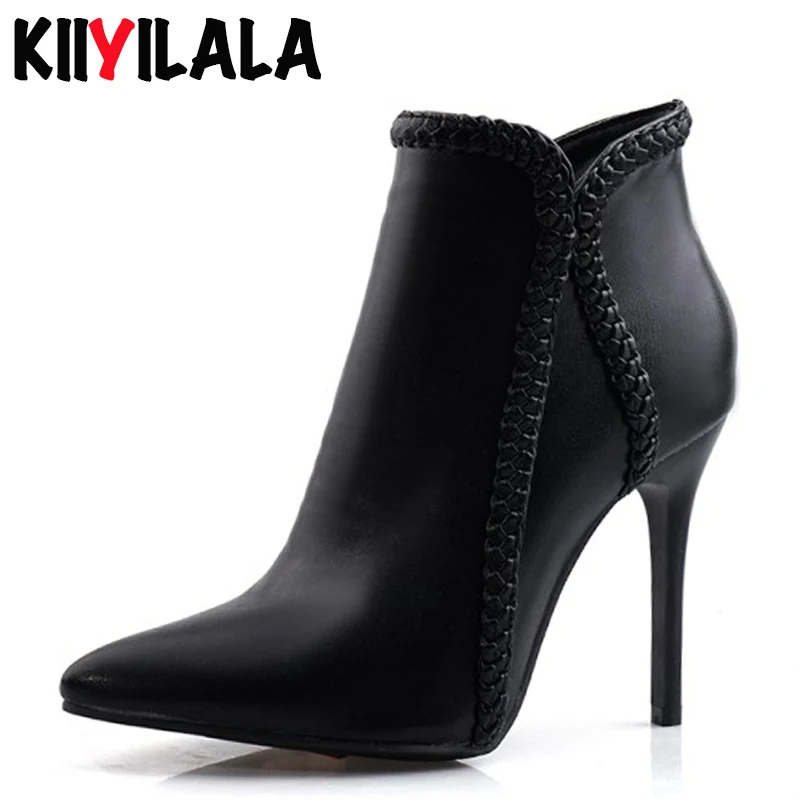 

Kiiyilala Pointed Toe Side Zipper Women Boots Ladies Fashion Boots New Autumn Winter Spike Heels 10 cm Women Booties Plus Size