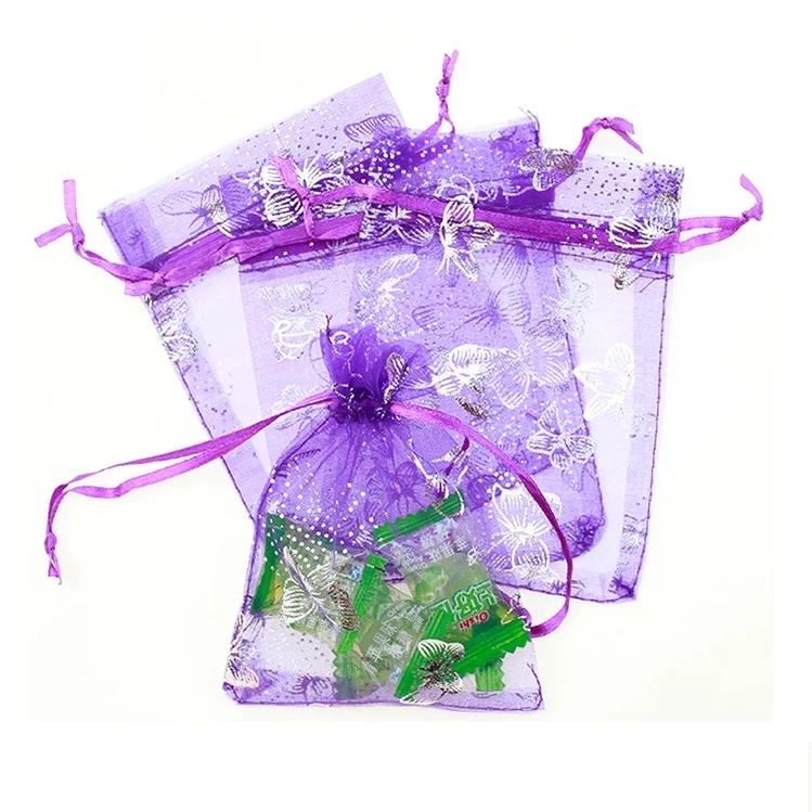 100pcs/lot 11x16cm Butterfly Organza Drawstring Pouch Bag For Christmas Wedding Candy Jewelry Packaging Display & Gift Pouches