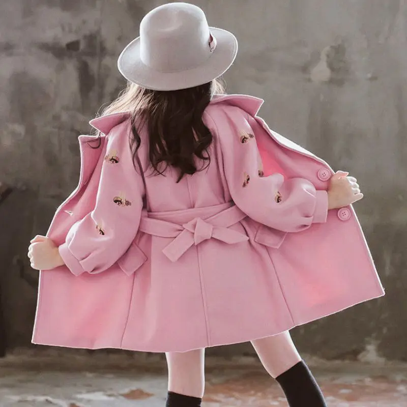Коллекция года, зимние длинные хлопковые куртки для девочек Детская верхняя одежда для детей ясельного возраста повседневное шерстяное пальто с отложным воротником