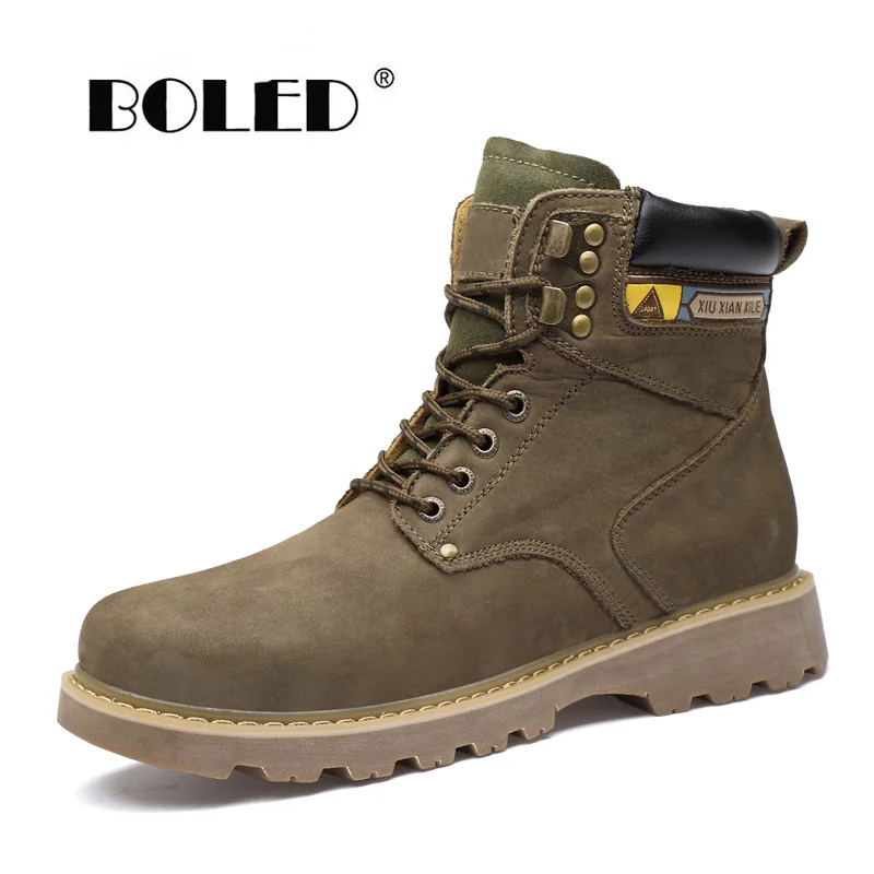 Natural Leather Men Boots Plush Warm Fur Ankle Snow Combat Autumn Winter Plus Size Waterproof Shoes | Обувь